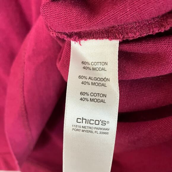 Chico's | Red 3/4 Sleeve Tee Shirt Bateau Button Cotton Modal Chicos 2/US Large - Picture 4 of 5